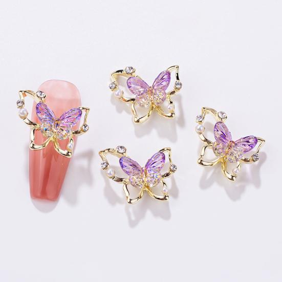 10Pcs Butterfly Nail Art Charm Rhinestone Faux Pearl 3D Butterfly Shape Nail Design Jewelry DIY Crafts Nail Decoration Accessories