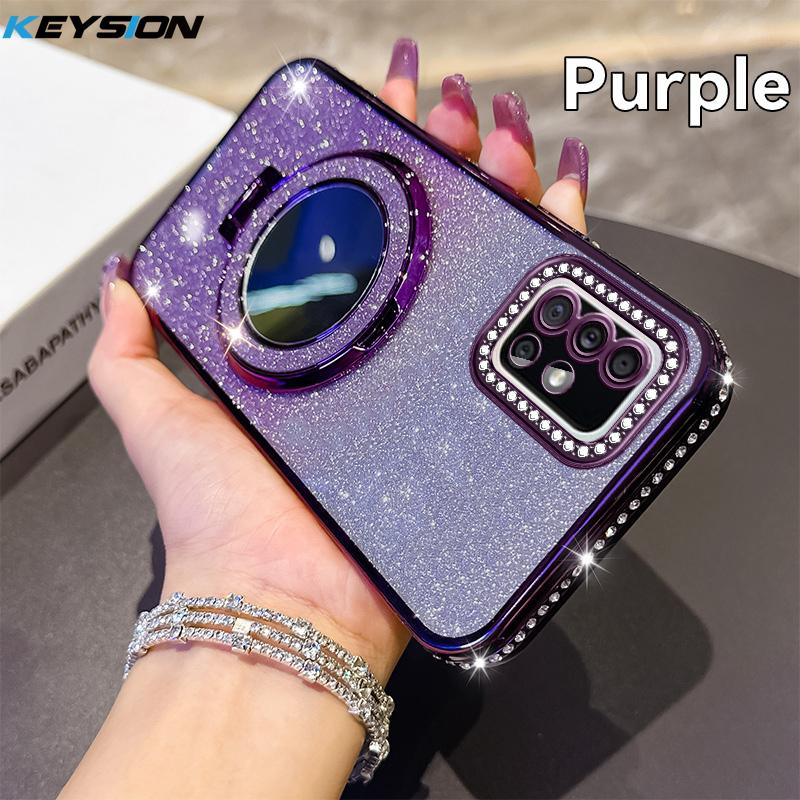 

KEYSION Роскошный блестящий чехол с драгоценными камнями, магнитный чехол для телефона Samsung Galaxy A51 4G, зеркало для макияжа, кольцо-подставка, ударопрочная задняя крышка for Samsusng A51 4G фиолетовый