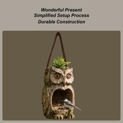Bird Feeder Resin Owl Statue Bird Feeder Outside Sparrow Feeding Station For Outdoor Garden Backyard Patio Yard Porch