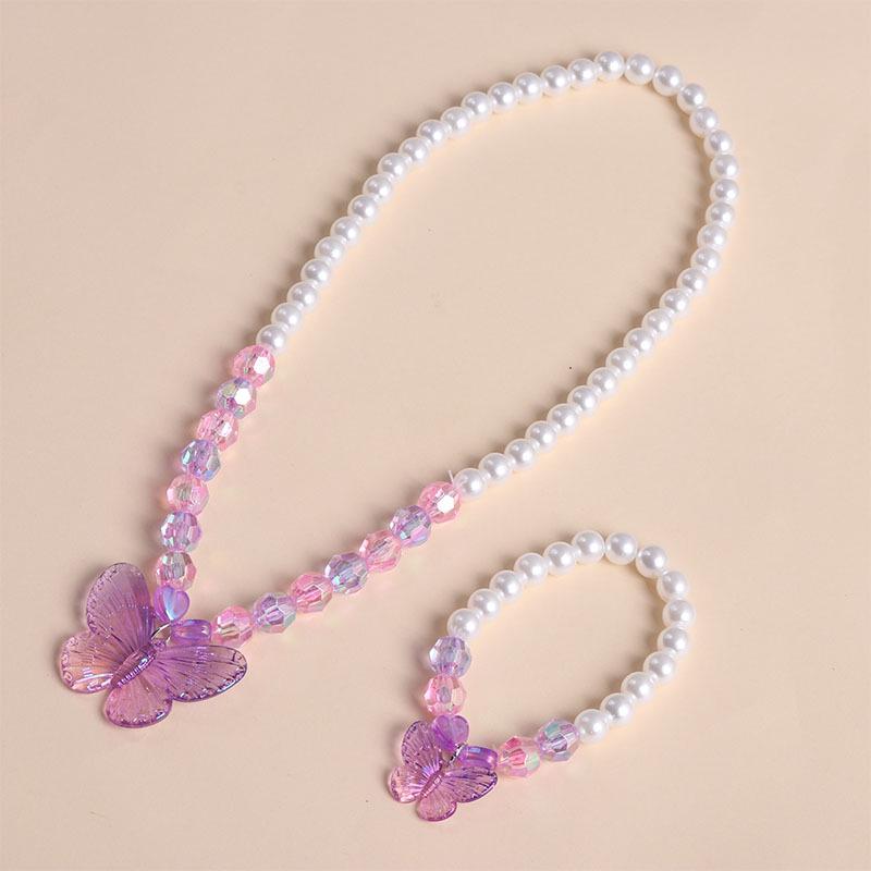 Süßes Cartoon-Schmetterling-Perlen-Schmuckset für Mädchen: Halskette, Armband, Ohrringe
