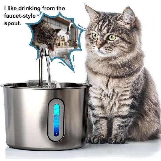 Stainless Steel Cat Water Fountain 2.2L/75oz Pet Automatic Water Dispenser for Dog Cat Drinking Pet supplies Filter System