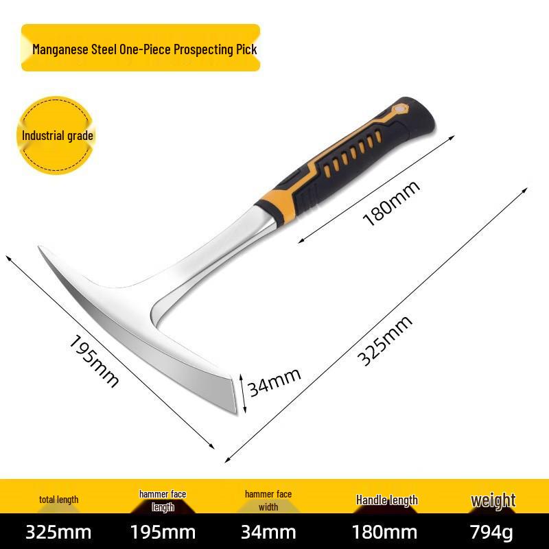 Geological Rock Hammer with Pointed and Flat Heads for Quarry, Mining, and Mountaineering