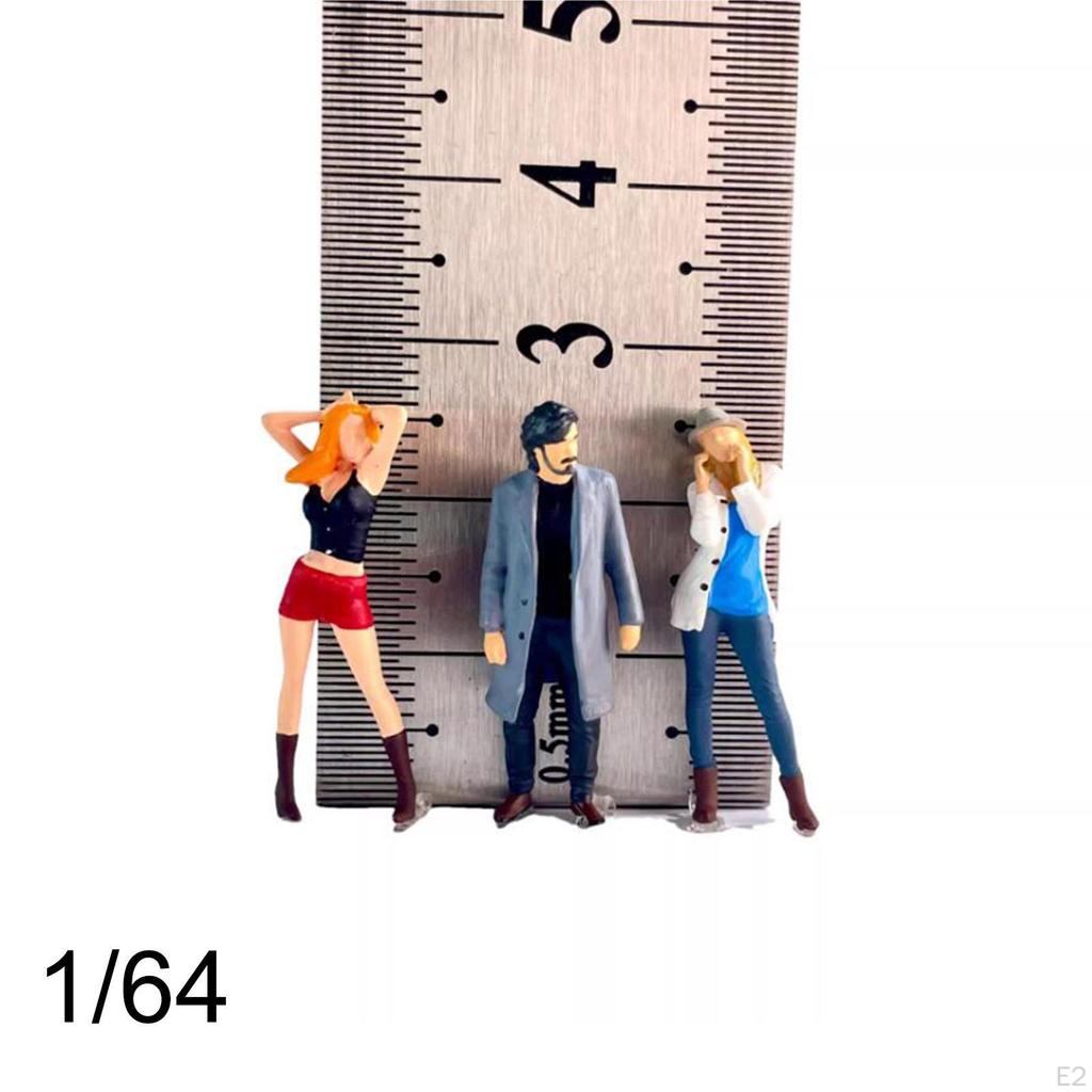 3 Pieces 1:64 Hand Painted People Figures Diorama Character Figure Mini Women Men