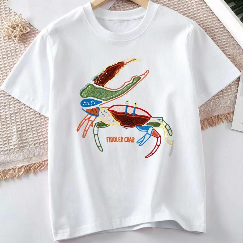 Kids Soft Skin-Friendly Printed Crewneck Short Sleeve Tee, Versatile Summer Daily Outdoor Top 110 белый