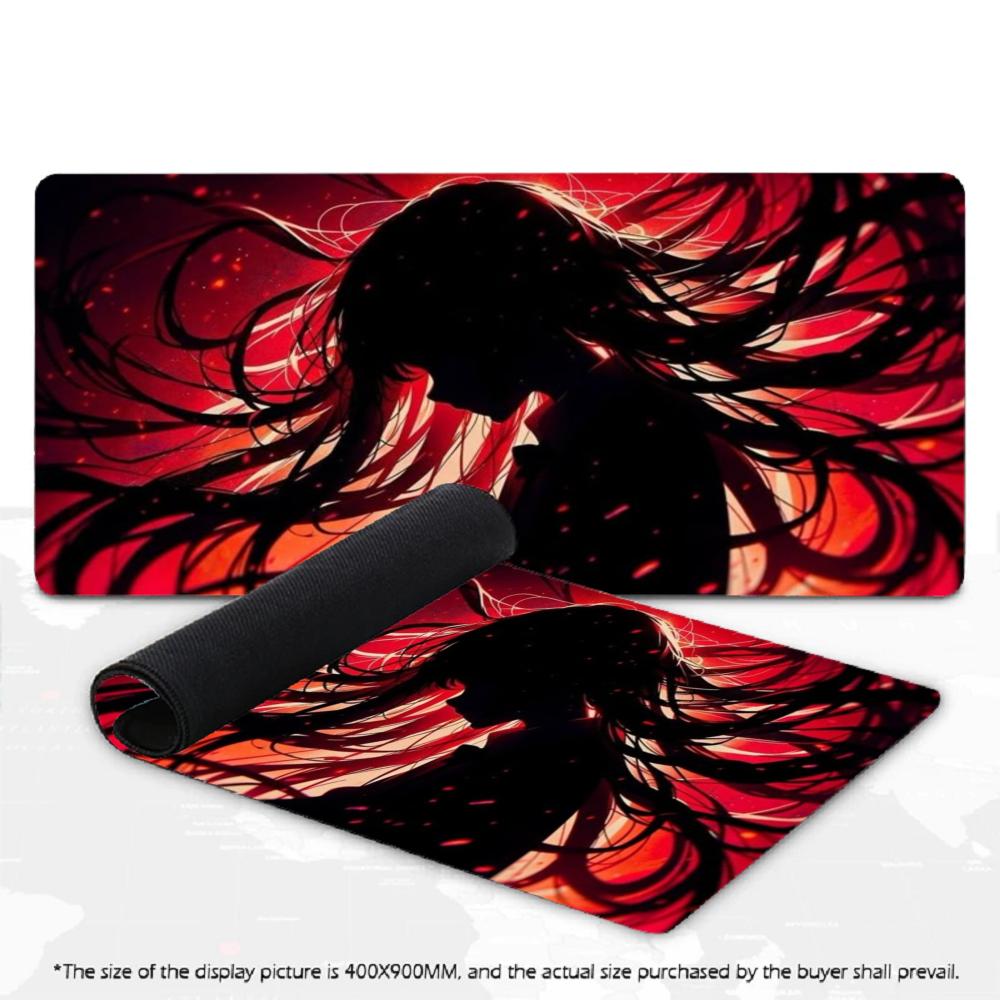 Gaming Großes Premium Dunkelrot Anime Mädchen Mauspads Überwendlichkante Schreibtischunterlage XXL Rutschfester Gummi Tastatur Tischmatten Für Gamer PC