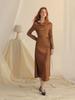 Sinseuden Glow Boat Neck Long Dress (Brown)