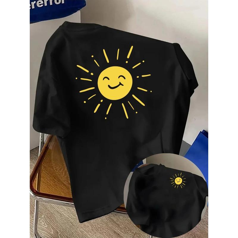 Men'S T-Shirt, Cartoon Sun, Hand-Drawn Graffiti Front And Back Print, Suitable for Daily Casual And Outdoor Fitness Exercise Clothing
