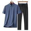 Romon Men's Ice Silk Short-Sleeve Polo Shirt & Pants Set