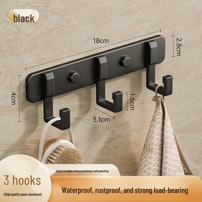 Space-Saving Aluminum Bathroom Towel Rack with Hooks for Wall or Door Mounting