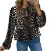Women's Autumn New Fashion Leopard Print Long-sleeved Shirt Loose Lace-up Sexy Shirt Pullover Top