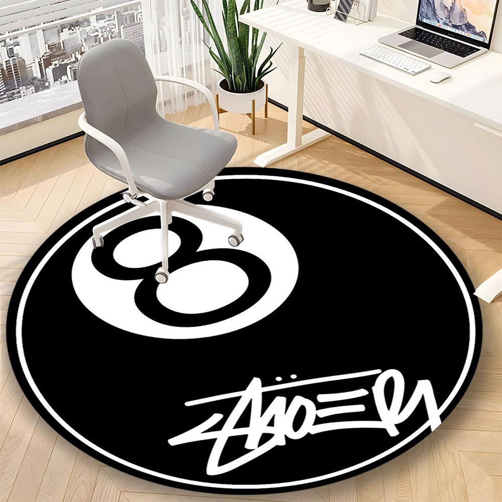 Glücksbringer 8-STUSSY Runder Teppich – Rutschfeste Runde Fußmatte – Teppich für die Innendekoration zu Hause