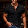 Men's Color Block Trim Henley Neck Ribbed Short Sleeve T-Shirt