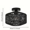 French Farmhouse Retro Chandelier – Handwoven Straw & Jute Shade with Wrought Iron Frame, Rustic Ceiling Lighting for Cafés