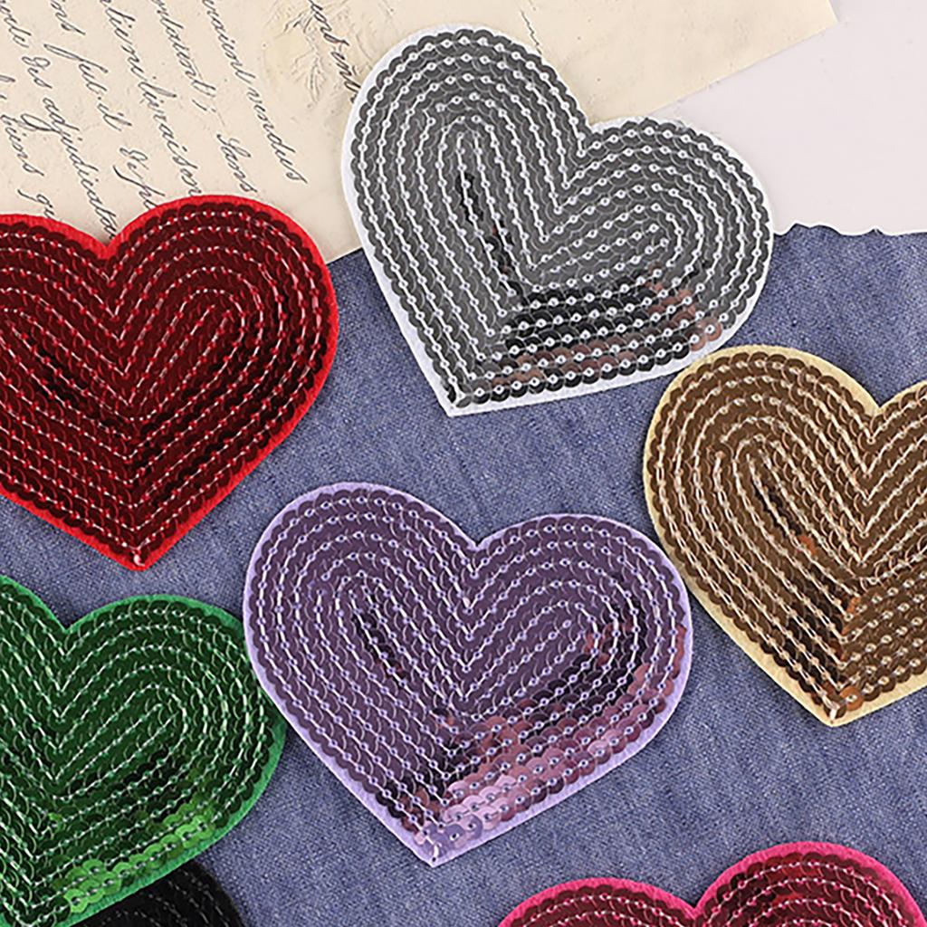 10 Pcs Heart Shape Iron On Patches Sewing On Applique Embroidered Heart Patches Sequins Patches for Clothes Bag Coats