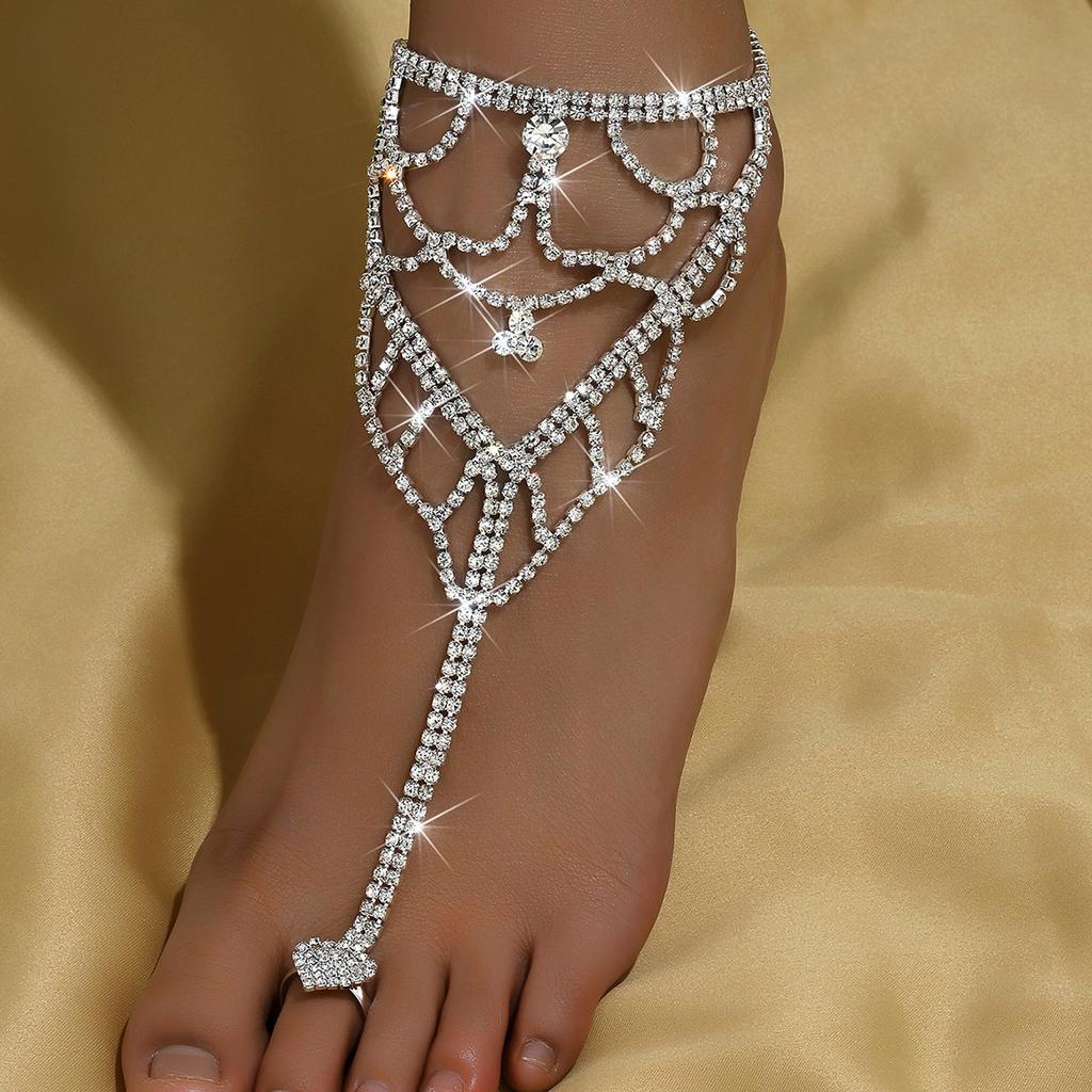 Rhinestone Foot Decoration Beach Resort Stylish Simple Finger Anklet Anklet Women
