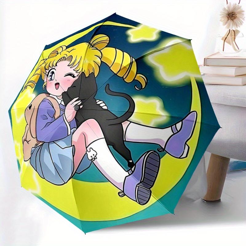 1pc Sailor Moon On the Moon Automatic Folding Umbrella - 3 Folding Design, Vivid Cartoon Pattern, Suitable for Outdoor Activities, A Gift for Fans In