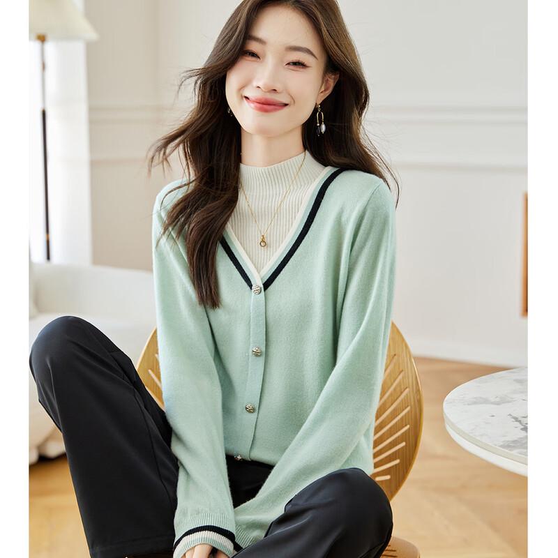 Srcr Women's Faux Two-Piece 100% Wool Knit Sweater