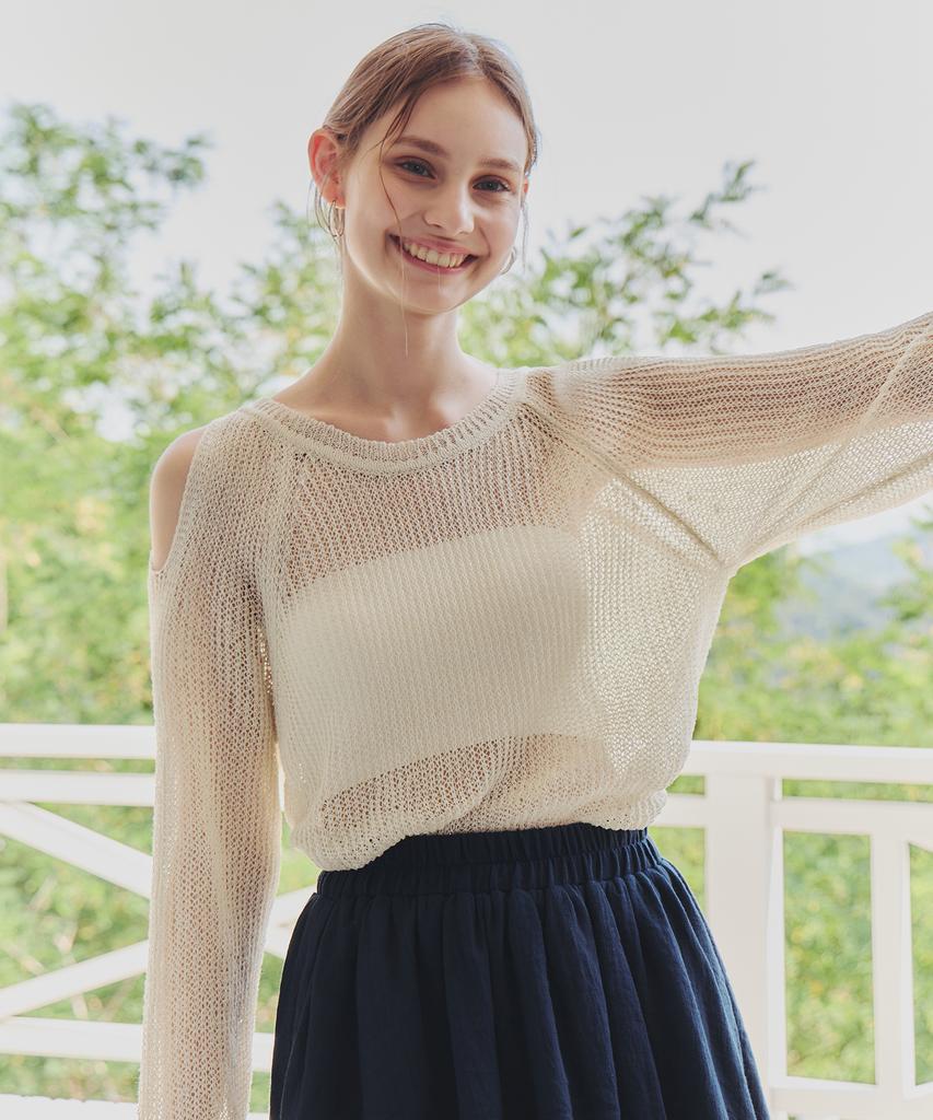 ZEROSTREET [2 Colors] Summer Semi Off-Shoulder Sweater