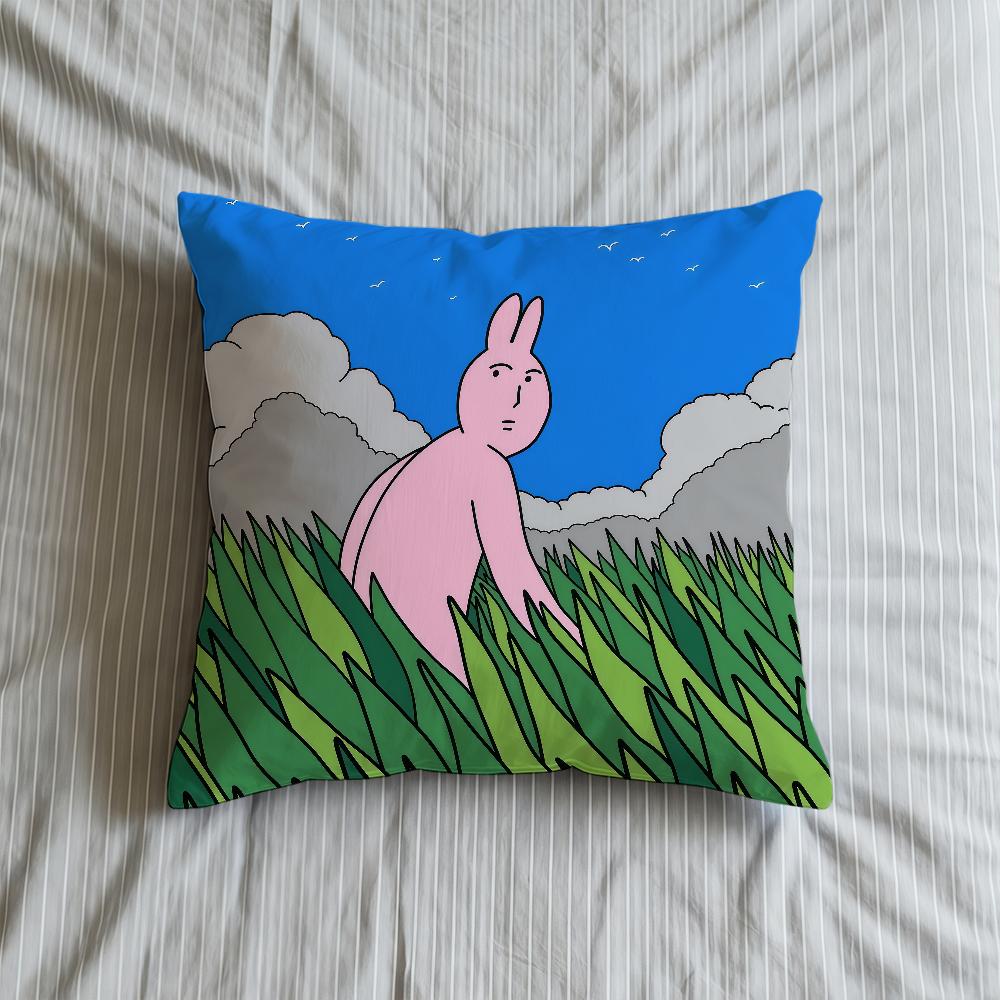 My F-Friend Pink Rabbit Cartoon Cushion Cover Square Decorative Throw Pillow Case Sofa Bed Living Room Birthday Anniversary