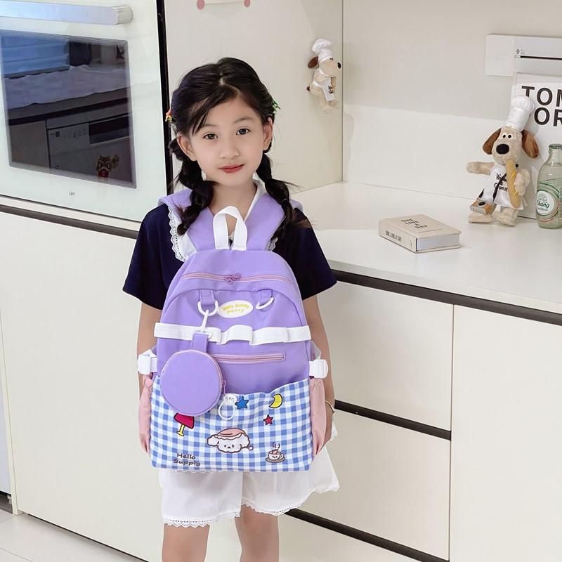 Fresh And Sweet Little Girl Backpack, Kindergarten Primary School Student Schoolbag Contrasting Color Plaid Large Capacity Children'S Backpack Tide