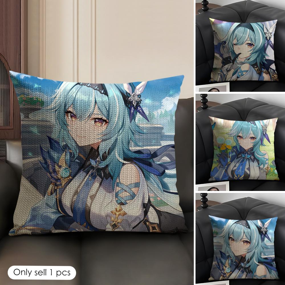 Eula Cute Genshin Impact Cushion Cover Natural Linen Organic Fabric Double-Sided Printing Sofa Home Decor Gift Pillow Case