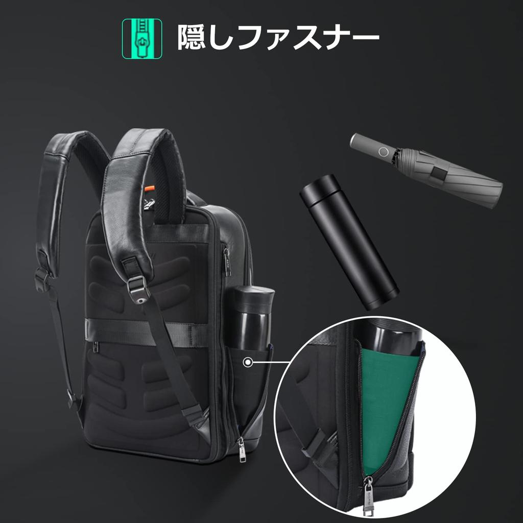 BOPAI Men's Genuine Leather Backpack with Two USB Charging Ports, Waterproof Business Backpack, Stylish Design, Multiple Small Item Pockets, Large
