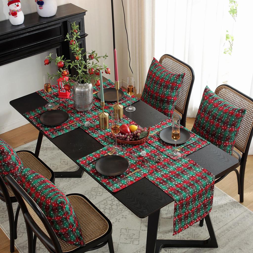 Ambiance de Noël Drapeaux de table Nappes Nappe festive rouge Drapeau de table Meuble TV Housse de table basse Serviette