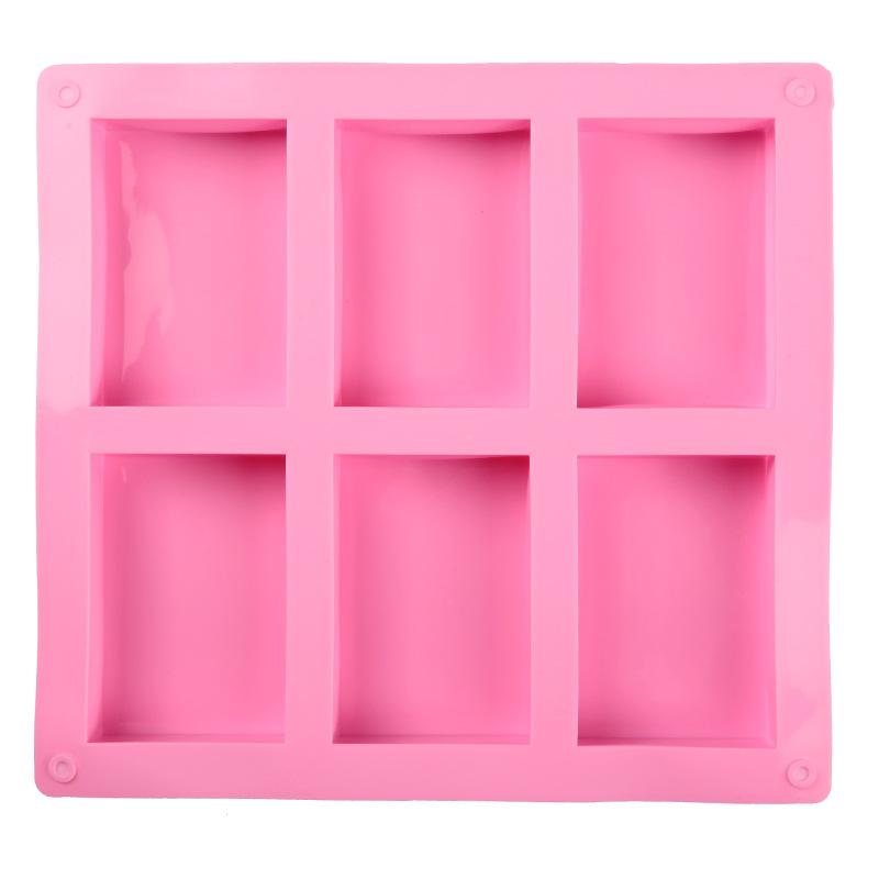 

6 Grid Handmade Soap Silicon Mold 6 Types Floral Pattern Flat Bottom Essential Oil Toilet Soap DIY Baking Cake Square Mold розовый