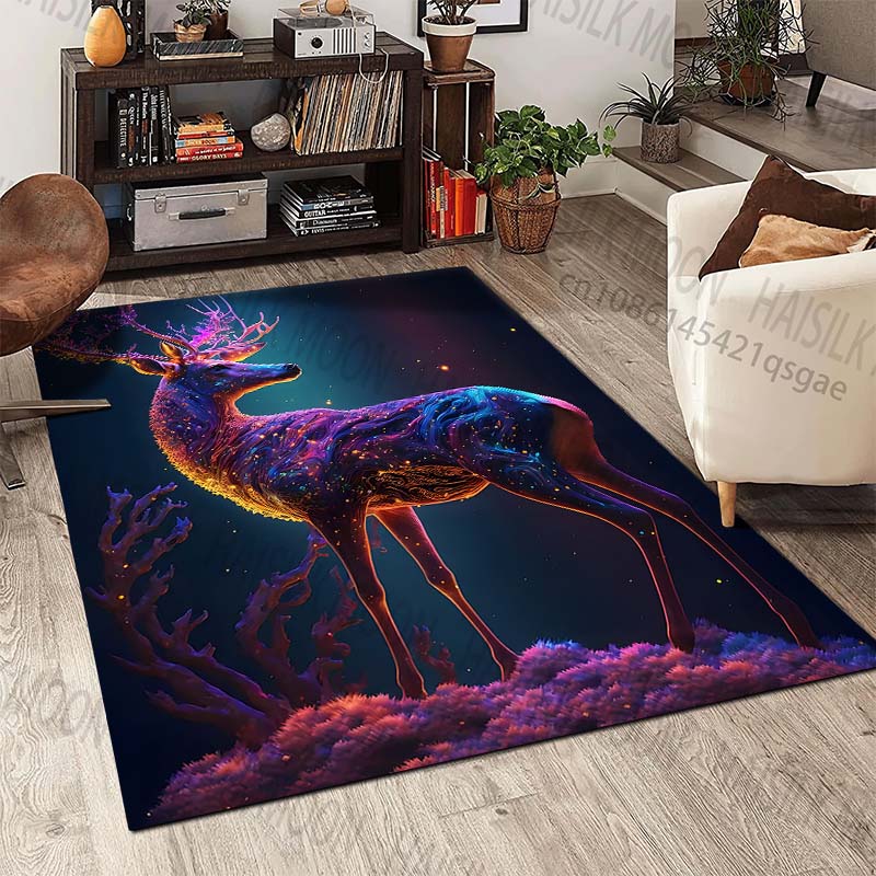 Glowing colorful deer dreamy starry background Carpet for Living Room Bedroom Bedside Floor Mat Cloakroom Play Mat Area Rug