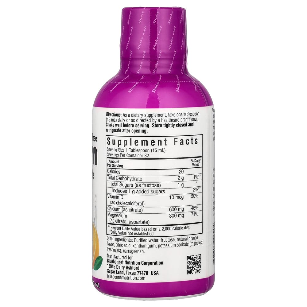 Bluebonnet Nutrition Liquid Calcium Citrate Magnesium & Vitamin D3 Orange Flavor 472ml (16 fl oz)