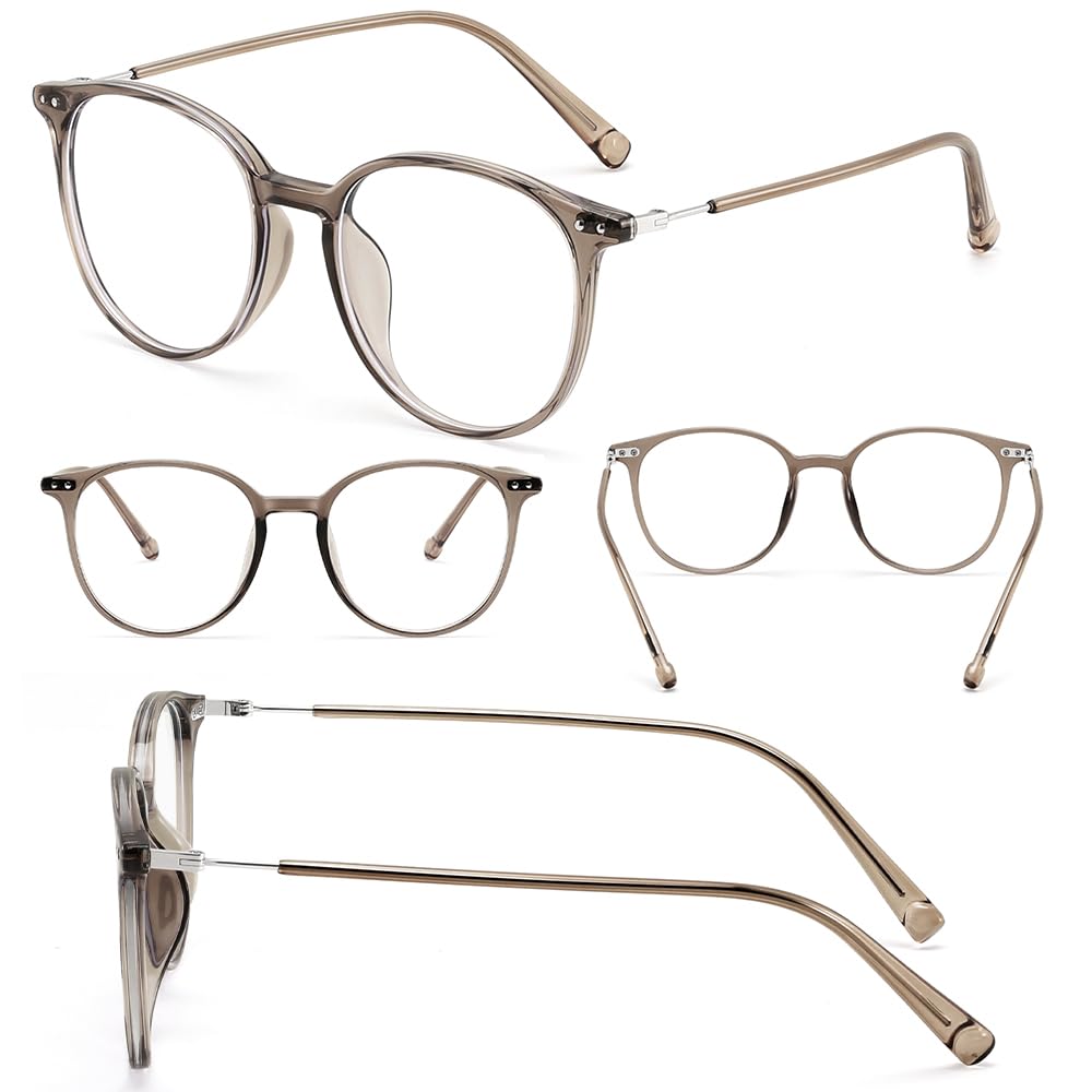 Stylish Eyeglasses for Women and Blue Light Round UV PC Coffee B1692 [FEISEDY] Men, Blocking, Shape, Protection, Lightweight, Glasses,