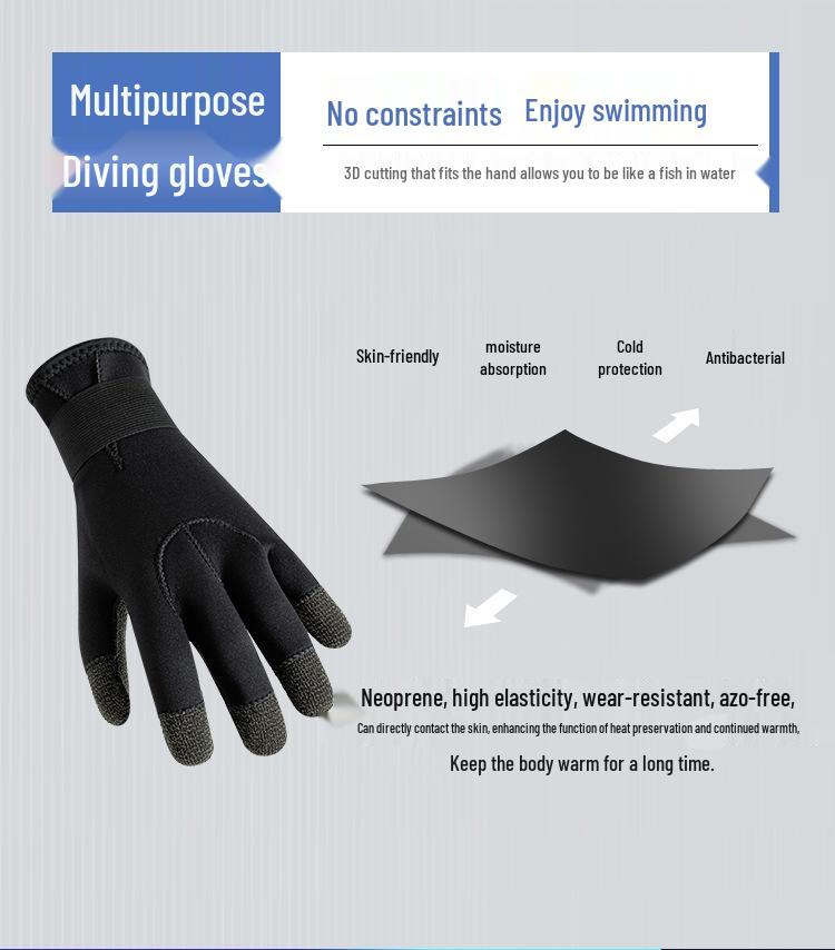 Kevlar Diving Gloves: Non-slip, Scratch-Resistant, Warm, Cold Protection for Snorkeling and Crab Catching.