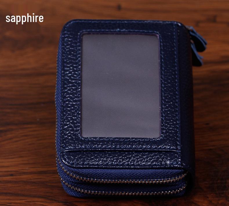 RFID Cowhide Leather Card Holder & Coin Purse with Double Zipper