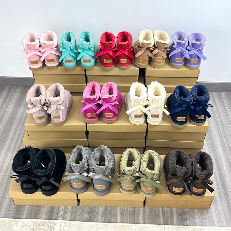 Large size single ribbon snow boots women's winter leather velvet thickened warm snow cotton