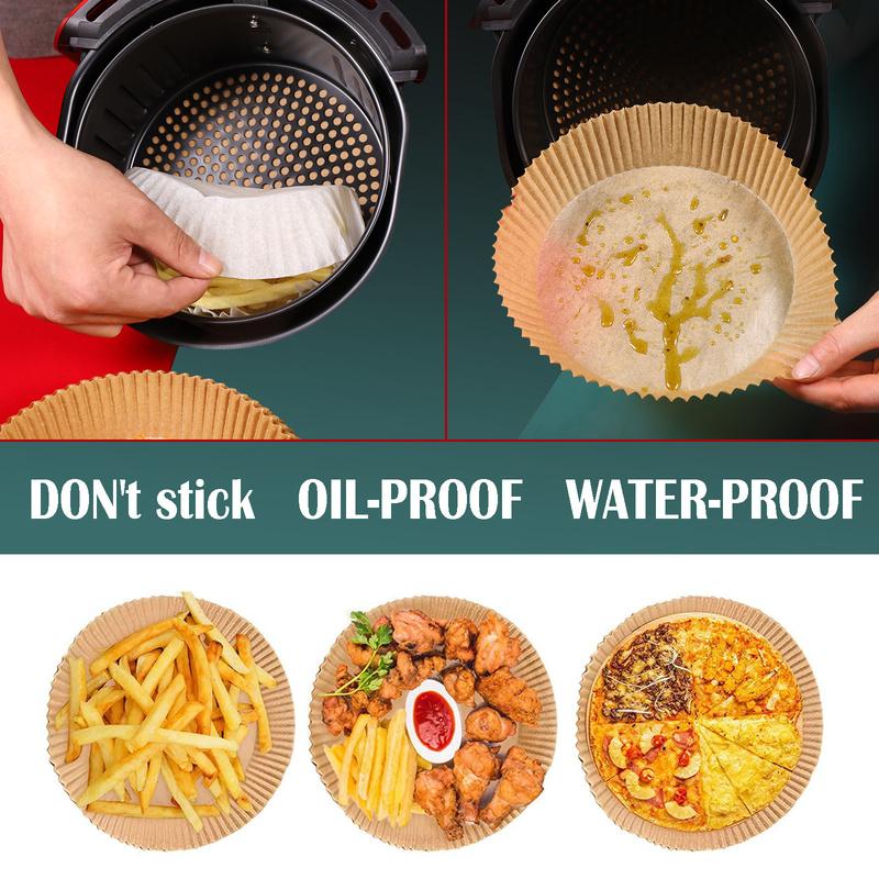 100 PCS Air Fryer Lined Disposable Paper Lined Natural Non-porous Round Baking Paper Non-stick Waterproof Greaseproof Paper