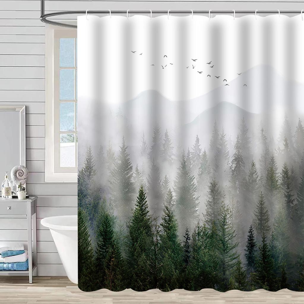 Duschvorhang Wasserdicht Und Schimmelresistent Digitaldruck Waldpflanze Duschvorhang Badezimmer Duschstoff Trennvorhang Ohne Stanzen