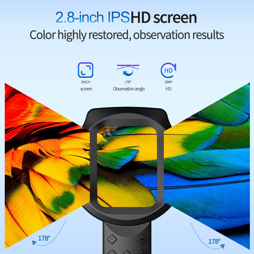 Handheld Digital Magnifier 2.8in IPS Screen Portable 2MP 500X Magnifying Glass with Light 4Zoom Buttons for Coin Jewelry Collect