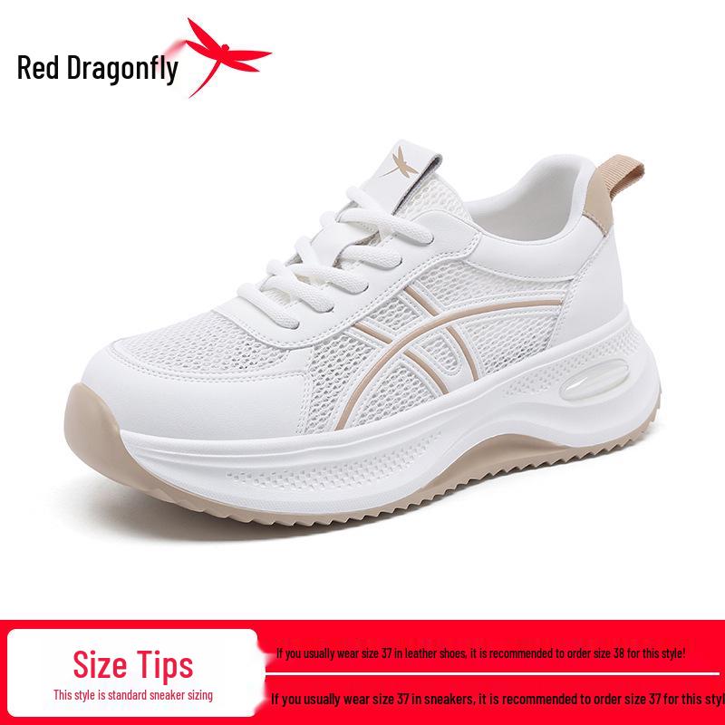 Red Dragonfly Women s Summer Mesh White Sneakers - Thick Sole, Breathable, Sporty Dad Style 39