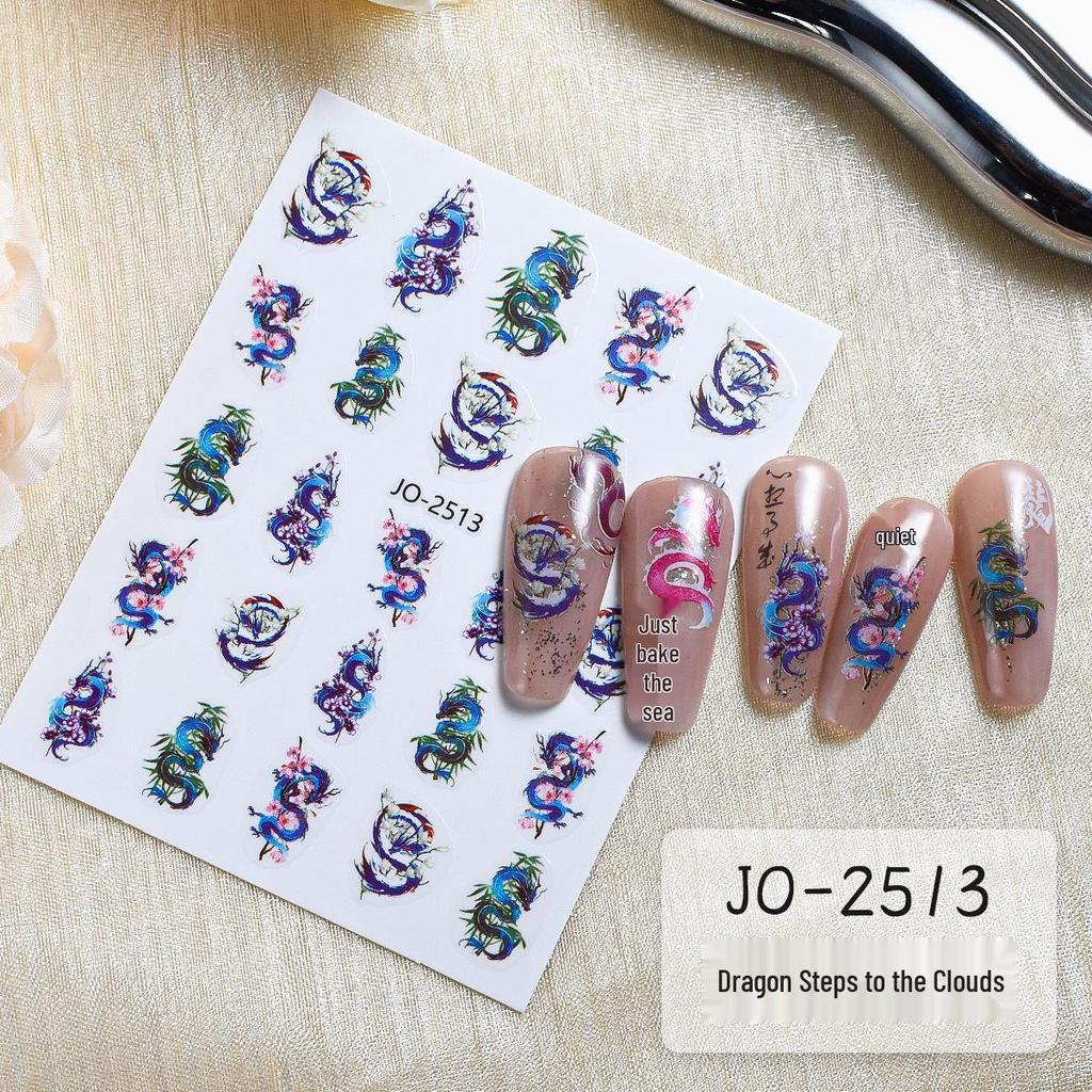 Autocolante Dragon pentru Unghii 2024: Caligrafie chineză și nori de bun augur