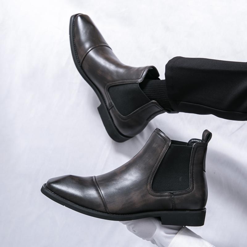 Men’s High Chelsea Boots Dress Formal Black Leather Ankle Boots Tuxedo Wedding Shoes Plus Size