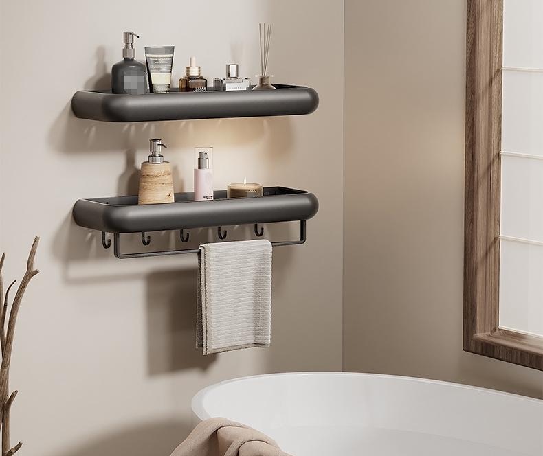Punch-Free Gunmetal Bathroom Shelf: Wall-Mounted Storage for Vanity & Toilet
