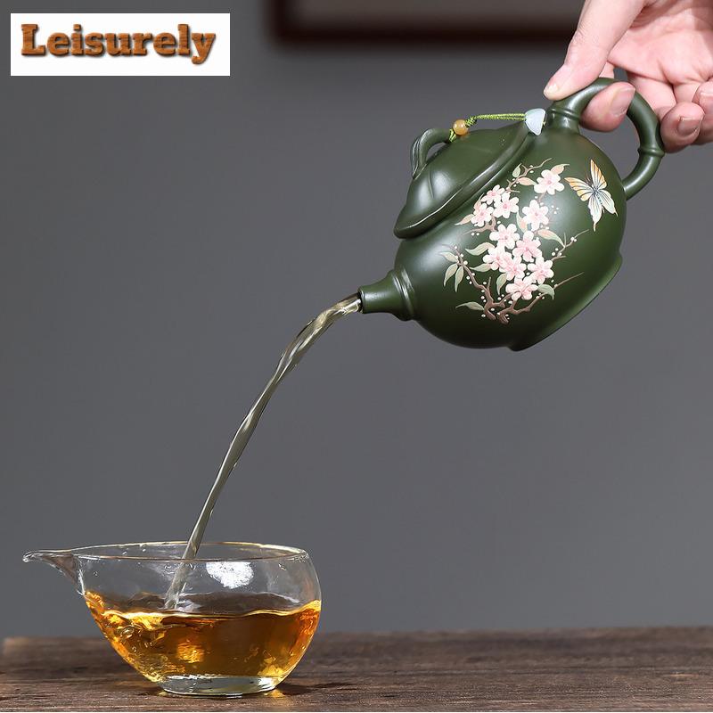 350ml Luxury Yixing Purple Clay Teapots Famous Artists Handmade Butterfly Flower Pot Raw Ore Green Mud Kettle Zisha Tea Set Gift