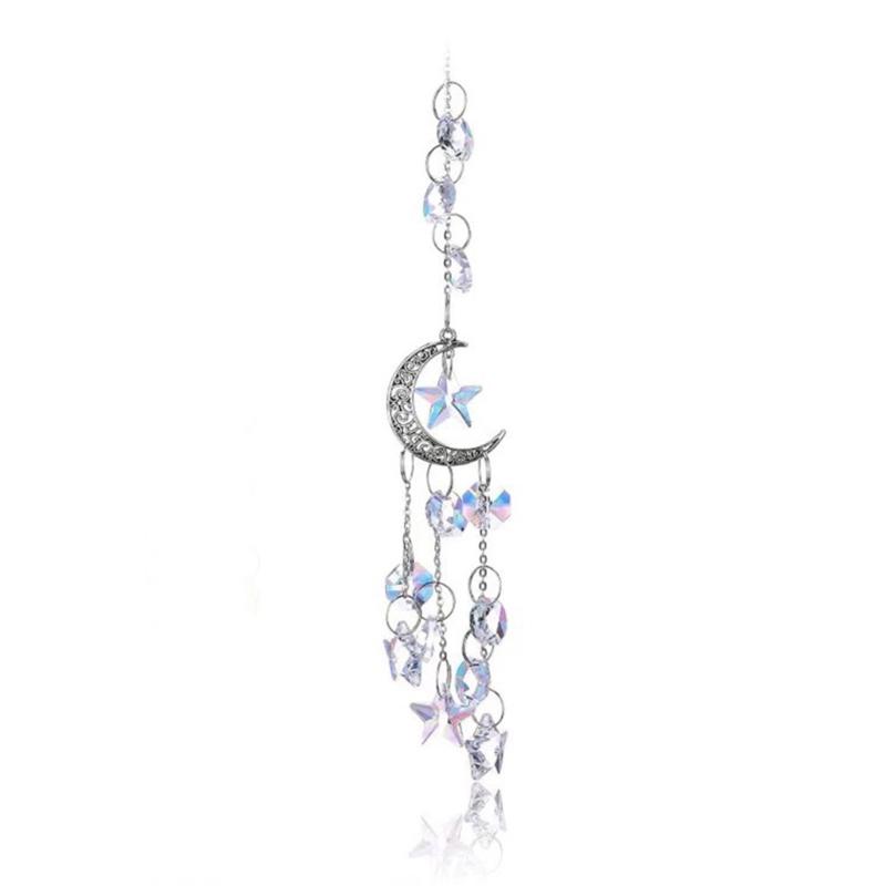Unique Crystal Moon and Star Prism Window Hanging Suncatchers Ornament Gift For Birthday Anniversary Home Decors