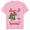 Funny Unisex Tshirt on The Naughty List and I Regret Nothing Tops Black Cat Print Tshirts Casual Merry Christmas Casual Tshirts