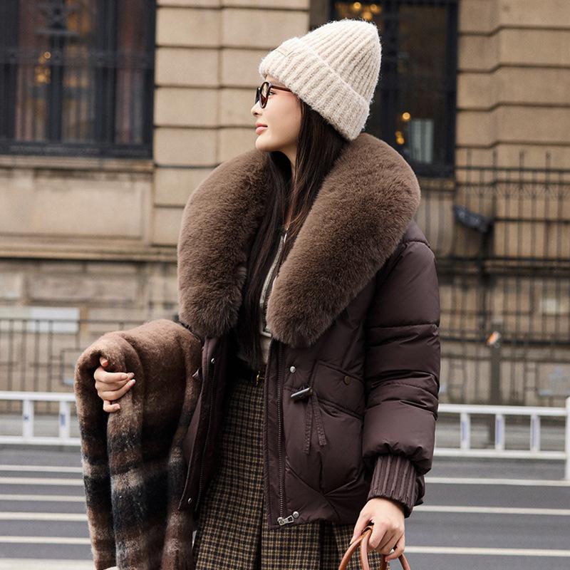 Winter fashion big fur collar cotton jacket women's short simple loose version thickened bread jacket