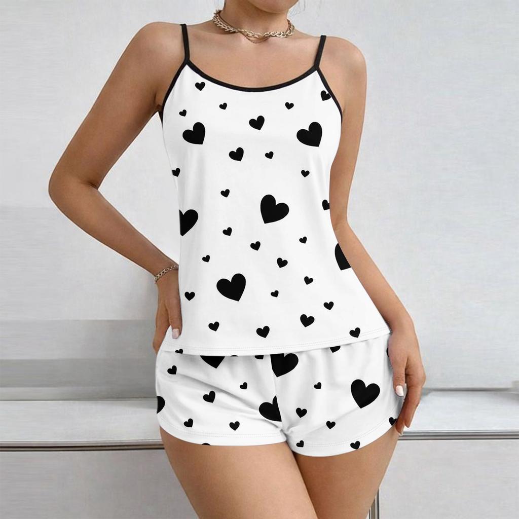 Women Soft 2 Piece Pajamas Set Sleeveless Shorts Set Loungewear Sets Pyjamas Nightwear