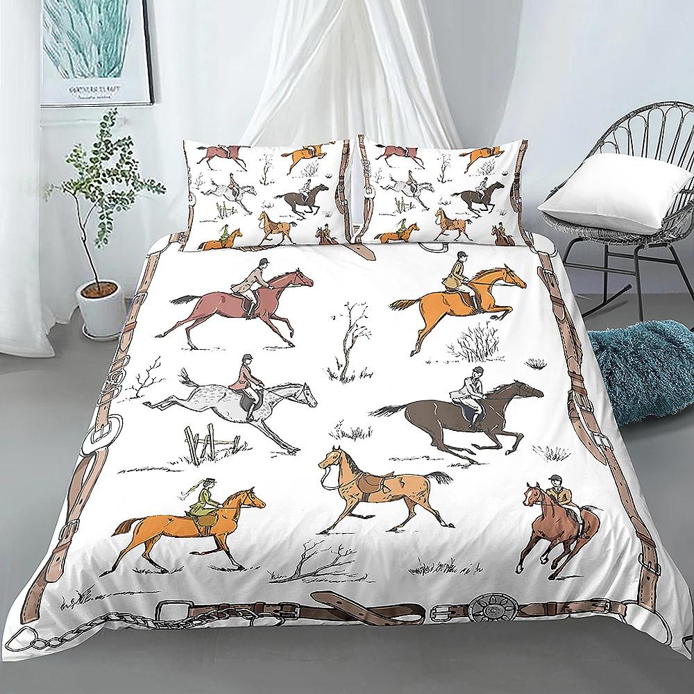 Tiere Bettbezug Set King Reiter England Tradition Reitmuster Bettwäsche Set 3-teilig Bequeme Haushaltsprodukte