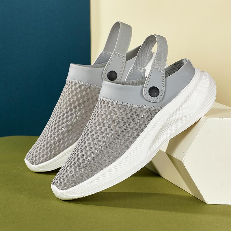 Fashion New Men's Air Mesh Breathable Half Slippers Driving Shoes Casual Mules Moccasins Breathable Loafers Zapatos Hombre