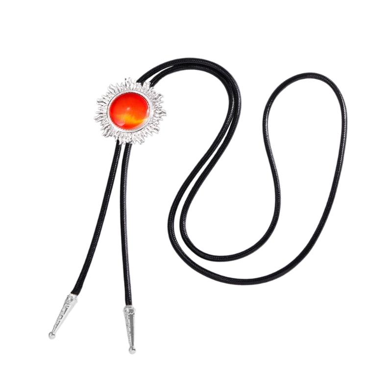 Vintage Sun Shape Gem Stone Bolo Tie Cowboy Costume Accessory for Men and Women Western Braided Cord Necktie Necklace