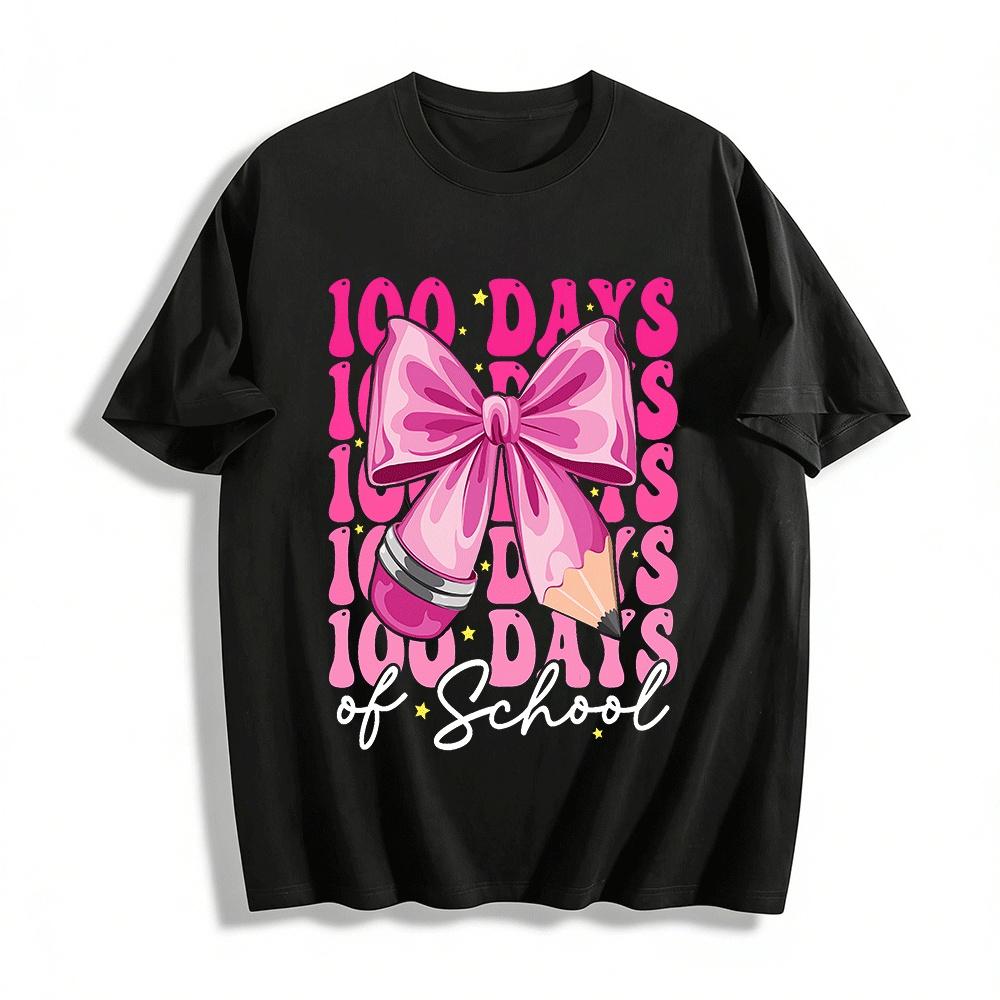 100 Days Of School Coquette Bow Pencil Print Kids Girls Top Pure cotton T-shirt XXS